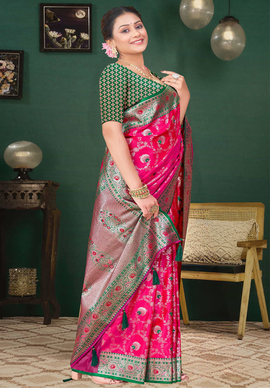 Rani Pink Banarasi Silk Saree