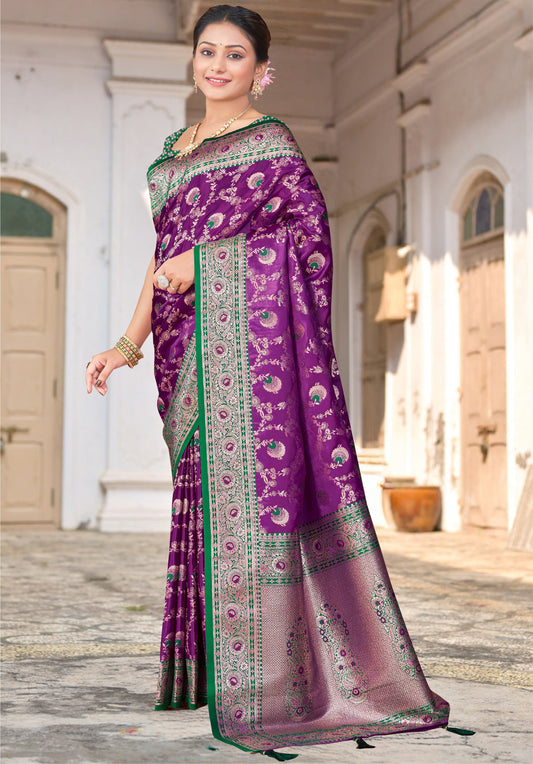 Magenta-Purple Banarasi Silk Saree